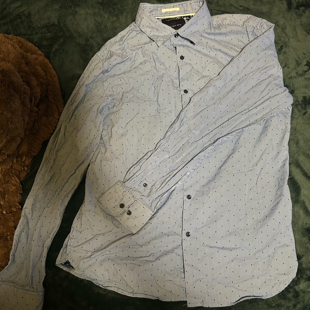 Cactus man dress shirt blue with dark blue dots and lines size medium